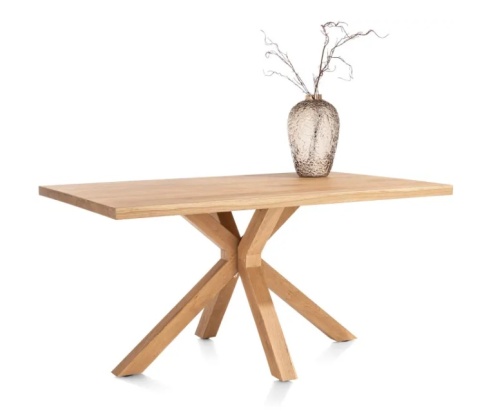 [od ręki] Stół Jadalniany NYBORG 150 x 100 cm – Naturalny Fornir Dębowy Dune – Matowy Lakier Platinum – Centralna Noga