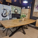 [R, od ręki] Owalny Stół Jadalniany METALUXE 240 x 110 cm – Blat z Forniru Dębowego we Wzór Jodełki – Noga Centralna