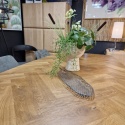 [R, od ręki] Owalny Stół Jadalniany METALUXE 240 x 110 cm – Blat z Forniru Dębowego we Wzór Jodełki – Noga Centralna