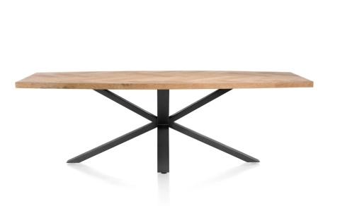 [R, od ręki] Owalny Stół Jadalniany METALUXE 240 x 110 cm – Blat z Forniru Dębowego we Wzór Jodełki – Noga Centralna