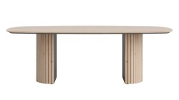 Owalny Stół Jadalniany PAVIE 270 x 120 cm – Naturalny Fornir Dębowy – Kolumnowa Noga Cylindryczna –