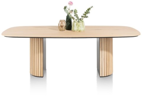 Owalny Stół Jadalniany PAVIE 270 x 120 cm – Naturalny Fornir Dębowy – Kolumnowa Noga Cylindryczna –