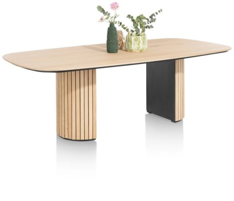 Owalny Stół Jadalniany PAVIE 270 x 120 cm – Naturalny Fornir Dębowy – Kolumnowa Noga Cylindryczna –