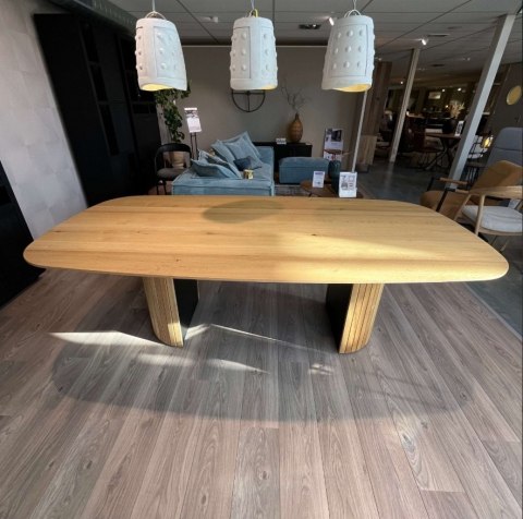 Owalny Stół Jadalniany PAVIE 270 x 120 cm – Naturalny Fornir Dębowy – Kolumnowa Noga Cylindryczna –