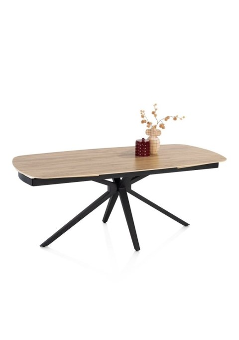 [fabrycznie nowy] Ekskluzywny Rozkładany Stół Ceramiczny LATTINA 200-300 cm - Blat Ceramic Oak Natural - Czarne Metalowe Nogi