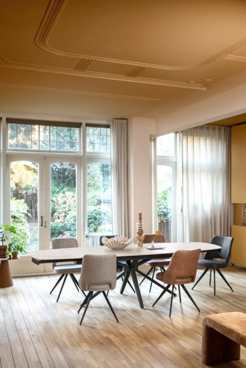 [fabrycznie nowy] Ekskluzywny Rozkładany Stół Ceramiczny LATTINA 200-300 cm - Blat Ceramic Oak Natural - Czarne Metalowe Nogi