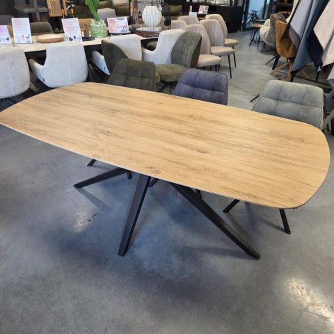 [fabrycznie nowy] Ekskluzywny Rozkładany Stół Ceramiczny LATTINA 200-300 cm - Blat Ceramic Oak Natural - Czarne Metalowe Nogi