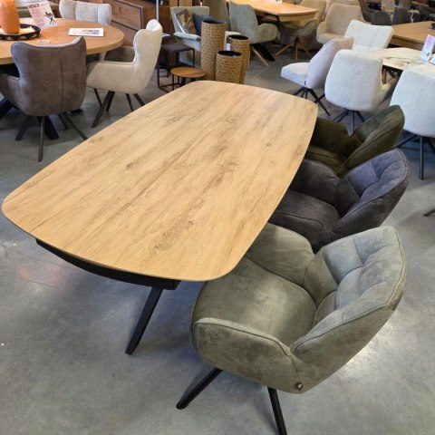 [fabrycznie nowy] Ekskluzywny Rozkładany Stół Ceramiczny LATTINA 200-300 cm - Blat Ceramic Oak Natural - Czarne Metalowe Nogi