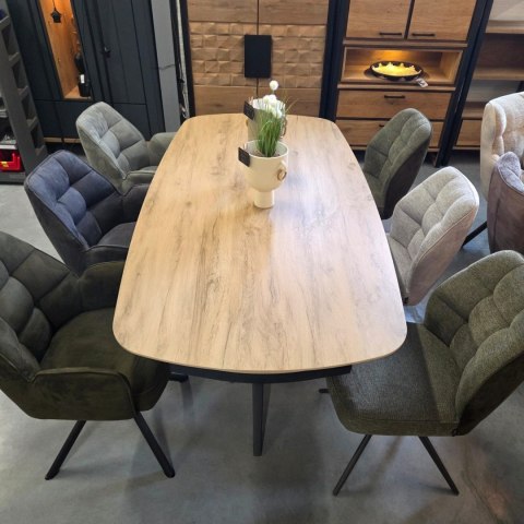 [fabrycznie nowy] Ekskluzywny Rozkładany Stół Ceramiczny LATTINA 200-300 cm - Blat Ceramic Oak Natural - Czarne Metalowe Nogi