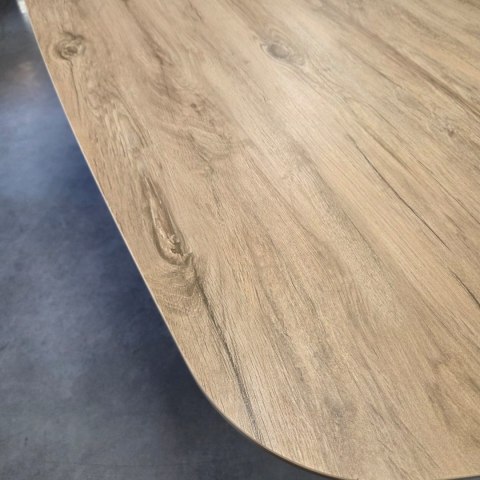 [fabrycznie nowy] Ekskluzywny Rozkładany Stół Ceramiczny LATTINA 200-300 cm - Blat Ceramic Oak Natural - Czarne Metalowe Nogi