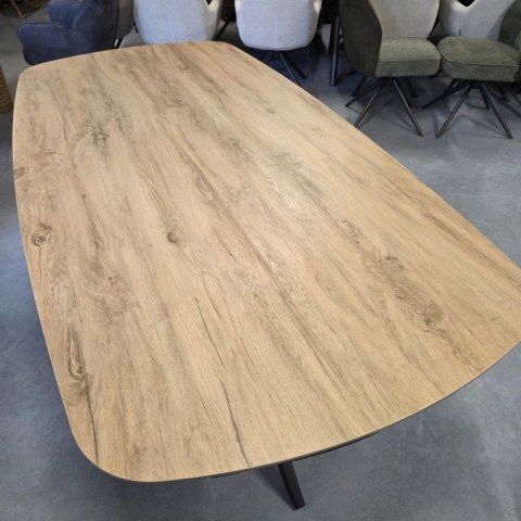 [fabrycznie nowy] Ekskluzywny Rozkładany Stół Ceramiczny LATTINA 200-300 cm - Blat Ceramic Oak Natural - Czarne Metalowe Nogi