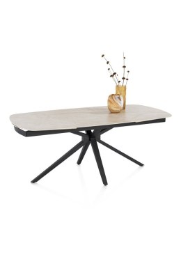 [fabrycznie nowy] Rozkładany Stół Ceramiczny LATTINA 200-300 cm - Ceramic Marble Creme (Efekt Marmuru) - Czarne Metalowe Nogi