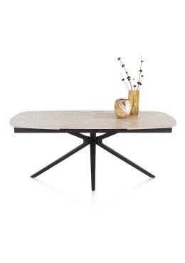 [fabrycznie nowy] Rozkładany Stół Ceramiczny LATTINA 200-300 cm - Ceramic Marble Creme (Efekt Marmuru) - Czarne Metalowe Nogi