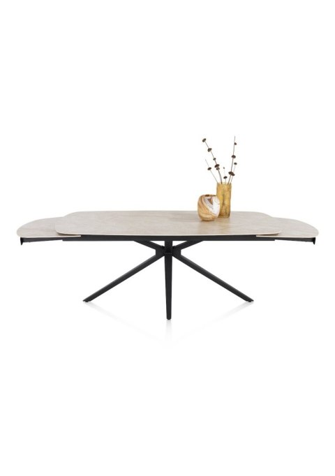 [fabrycznie nowy] Rozkładany Stół Ceramiczny LATTINA 200-300 cm - Ceramic Marble Creme (Efekt Marmuru) - Czarne Metalowe Nogi