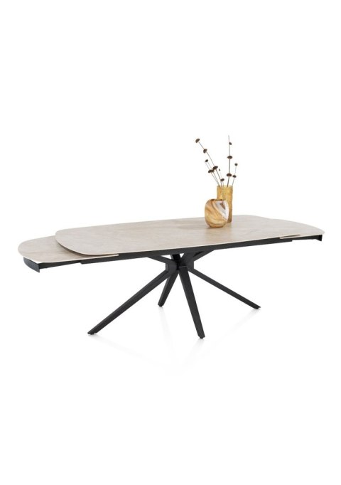 [fabrycznie nowy] Rozkładany Stół Ceramiczny LATTINA 200-300 cm - Ceramic Marble Creme (Efekt Marmuru) - Czarne Metalowe Nogi