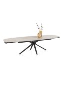 [fabrycznie nowy] Rozkładany Stół Ceramiczny LATTINA 200-300 cm - Ceramic Marble Creme (Efekt Marmuru) - Czarne Metalowe Nogi