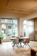 [fabrycznie nowy] Rozkładany Stół Ceramiczny LATTINA 200-300 cm - Ceramic Marble Creme (Efekt Marmuru) - Czarne Metalowe Nogi