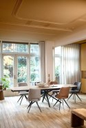 [fabrycznie nowy] Rozkładany Stół Ceramiczny LATTINA 200-300 cm - Ceramic Marble Creme (Efekt Marmuru) - Czarne Metalowe Nogi
