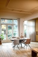 [fabrycznie nowy] Rozkładany Stół Ceramiczny LATTINA 200-300 cm - Ceramic Marble Creme (Efekt Marmuru) - Czarne Metalowe Nogi