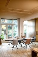 [fabrycznie nowy] Rozkładany Stół Ceramiczny LATTINA 200-300 cm - Ceramic Marble Creme (Efekt Marmuru) - Czarne Metalowe Nogi