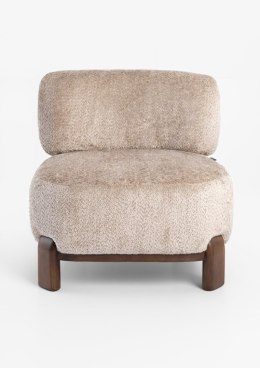 [na zamówienie] Ekskluzywny Fotel Salonowy RHODI - Tkanina Szampański Taupe z Połyskiem - Noga Orzechowa - COCOmaison