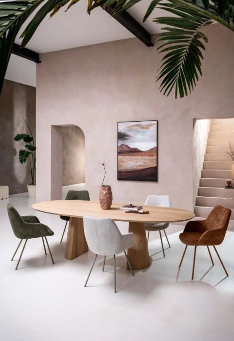 Organiczny Stół Jadalniany TRENTON 210x105 cm - Lity Fornir Dębowy Naturel - Nogi Stożkowe Premium - Henders & Hazel