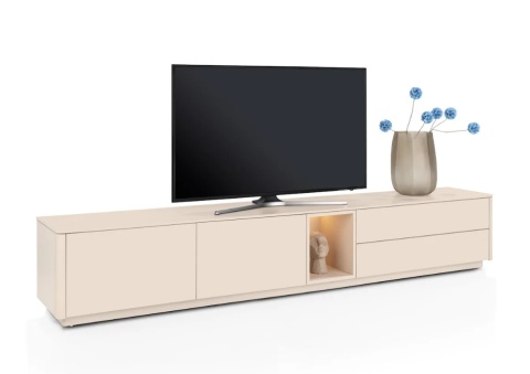 Szafka RTV / Lowboard 270 cm TRENTINO – Lakierowany MDF Crème z Podświetleniem – XOOON / Habufa