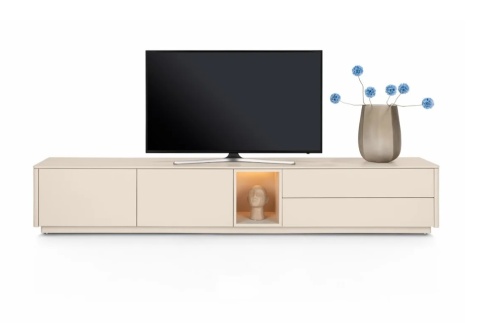 Szafka RTV / Lowboard 270 cm TRENTINO – Lakierowany MDF Crème z Podświetleniem – XOOON / Habufa