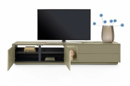 Szafka RTV / Lowboard 240 cm TRENTINO – Lakierowany MDF Olijfgroen (Oliwkowy) z Podświetleniem – XOOON / Habufa