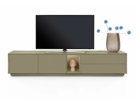 Szafka RTV / Lowboard 240 cm TRENTINO – Lakierowany MDF Olijfgroen (Oliwkowy) z Podświetleniem – XOOON / Habufa