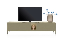 Szafka RTV / Lowboard 240 cm TRENTINO – Lakierowany MDF Olijfgroen (Oliwkowy) z Podświetleniem – XOOON / Habufa