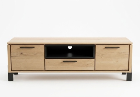 Szafka RTV / Lowboard ARNSBERG 173 cm – Naturalny Fornir Dębowy & Matowy Metal – Habufa / XOOON