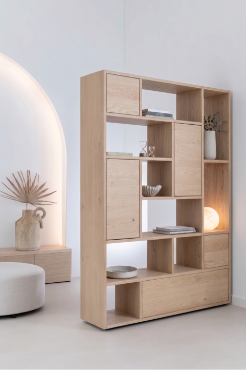 Regał Ażurowy / Ścianka Działowa LUGANA 150 cm (Fornir Dębowy Naturalny) – XOOON / Habufa