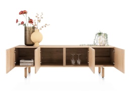 Szafka RTV Azulo 200 cm (Fornir dębowy Natural Sand / Platinlack) – Henders & Hazel