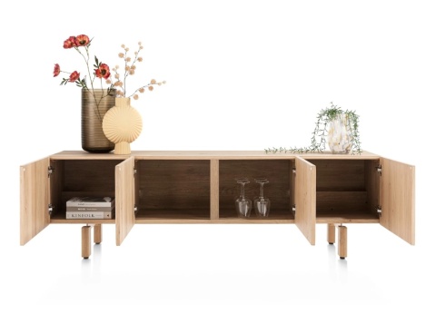 Szafka RTV Azulo 200 cm (Fornir dębowy Natural Sand / Platinlack) – Henders & Hazel