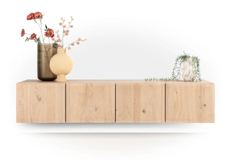 Szafka RTV Azulo 200 cm (Fornir dębowy Natural Sand / Platinlack) – Henders & Hazel