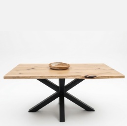 Stół Dębowy Jadalniany z Litego Dębu 160 x 88 cm – Blat Live Edge 40 mm – Czarna Stalowa Podstawa Pająk