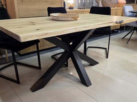 Stół Dębowy Jadalniany z Litego Dębu 160 x 88 cm – Blat Live Edge 40 mm – Czarna Stalowa Podstawa Pająk