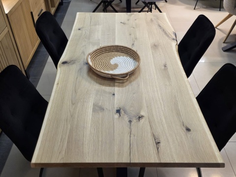 Stół Dębowy Jadalniany z Litego Dębu 160 x 88 cm – Blat Live Edge 40 mm – Czarna Stalowa Podstawa Pająk