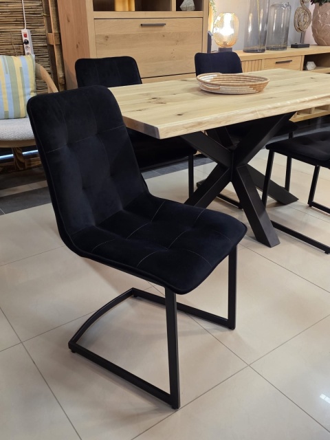 Stół Dębowy Jadalniany z Litego Dębu 160 x 88 cm – Blat Live Edge 40 mm – Czarna Stalowa Podstawa Pająk
