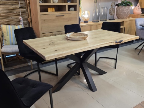 Stół Dębowy Jadalniany z Litego Dębu 160 x 88 cm – Blat Live Edge 40 mm – Czarna Stalowa Podstawa Pająk