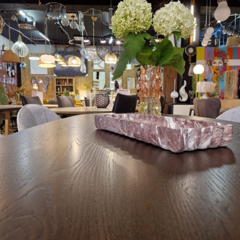 [od ręki] Stół do jadalni TRENTON 240x110 cm, fornir dębowy, kolor Clay, organiczny kształt