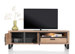 Szafka RTV / Lowboard 180 cm PAVAROTTI – Barnwood HPL & Czarny Metal z Podświetleniem LED – Henders & Hazel