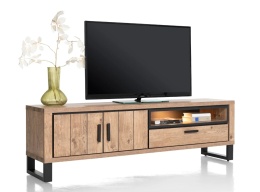 Szafka RTV / Lowboard 180 cm PAVAROTTI – Barnwood HPL & Czarny Metal z Podświetleniem LED – Henders & Hazel