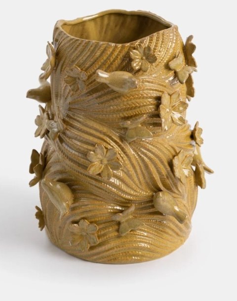 [od ręki] Rzeźbiarska Waza Ceramiczna GREENBIRD 31 cm z Reliefem 3D - COCOmaison®
