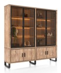 [od ręki] Kredens / Witryna PAVAROTTI 210 cm - Barnwood & Primo Laminato (HPL) - Zintegrowane Oświetlenie LED - Metalowe Detale