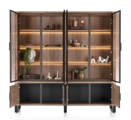 [od ręki] Kredens / Witryna PAVAROTTI 210 cm - Barnwood & Primo Laminato (HPL) - Zintegrowane Oświetlenie LED - Metalowe Detale