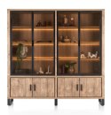 [od ręki] Kredens / Witryna PAVAROTTI 210 cm - Barnwood & Primo Laminato (HPL) - Zintegrowane Oświetlenie LED - Metalowe Detale