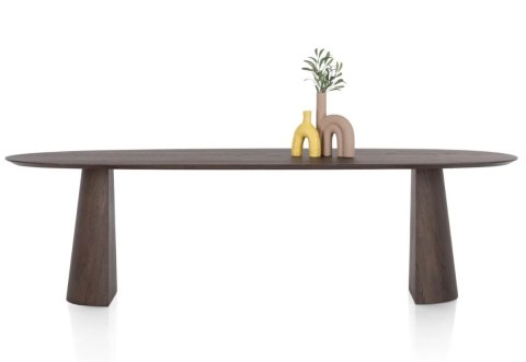 [od ręki] Stół do Jadalni TRENTON 270x120 cm, Fornir Dębowy Kolor Clay, Kształt Organiczny, Nogi Pół-Stożkowe (Montaż 2w1)