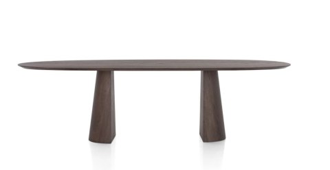 [od ręki] Stół do Jadalni TRENTON 270x120 cm, Fornir Dębowy Kolor Clay, Kształt Organiczny, Nogi Pół-Stożkowe (Montaż 2w1)